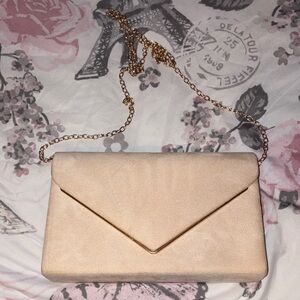 Cream Envelope Clutch with Gold Chain Strap
